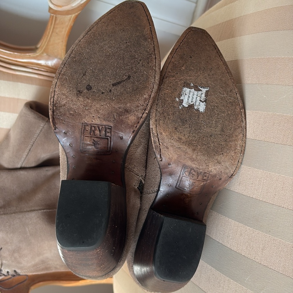FRYE Designer suede leather over the knee tan brown sexy boots 9 $328 lace up - Picture 7 of 13